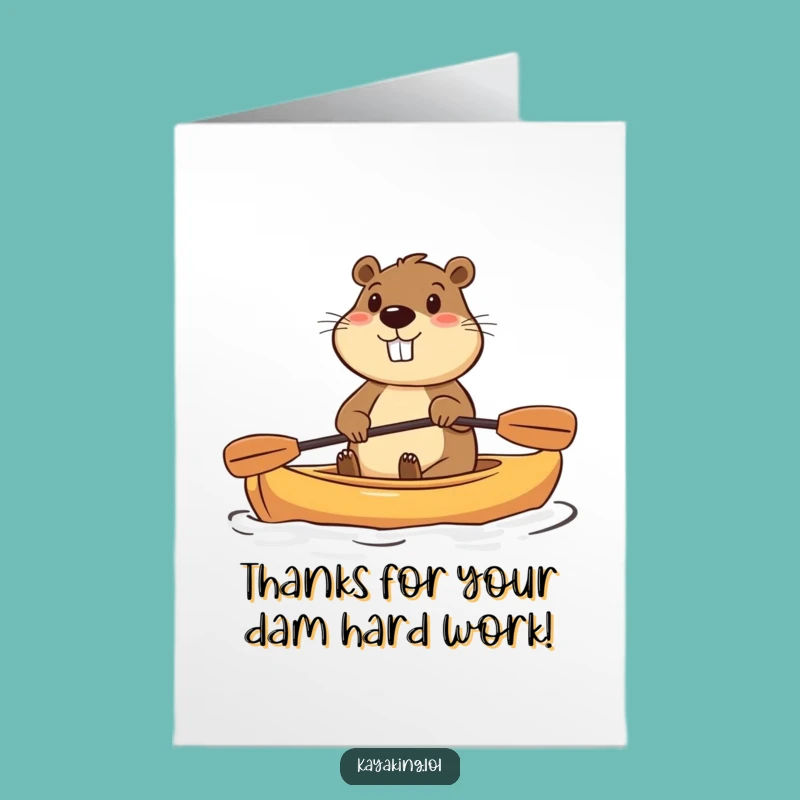 Free Printable Thank You Card: Beaver Kayaking, Cheerful Downloadable Appreciation for Their Help