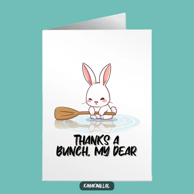 Free Printable Thank You Card: Bunny Kayaking Funny Gratitude Downloadable Greeting Gift
