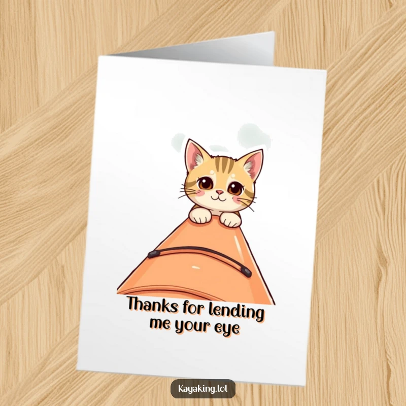 Funny Free Printable Thank You Card: A curious cat peeks over the edge of a kayak, offering thanks with a curious look.