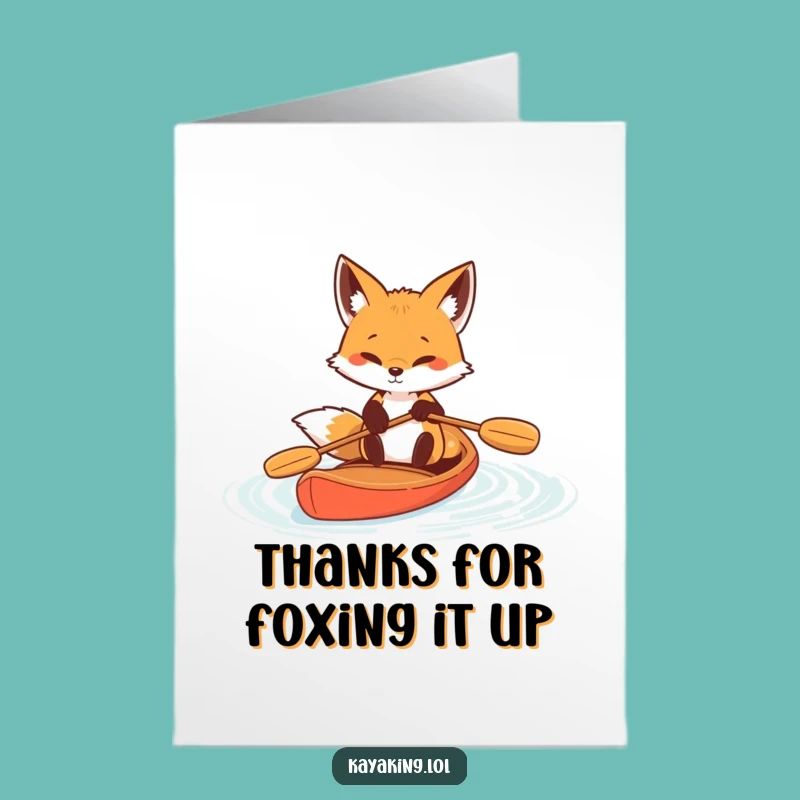 Free Printable Thank You Card: Determined Fox Paddling, Humorous Downloadable for Effort
