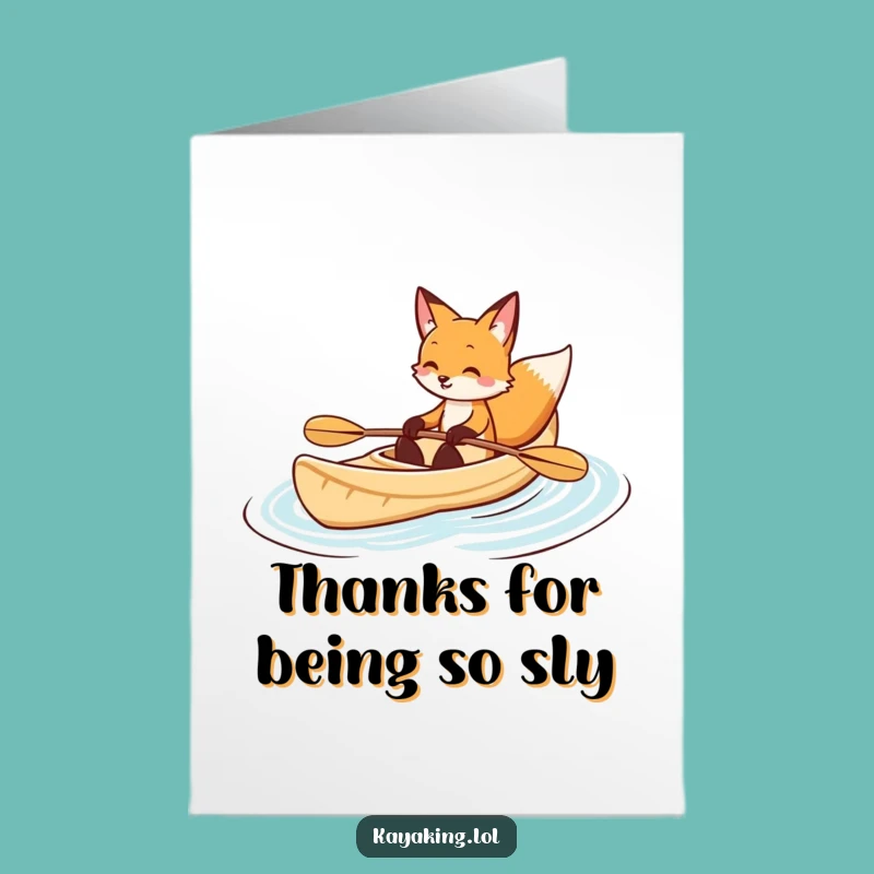 Free Printable Thank You Card: Smiling Fox Kayaking Funny Gratitude Downloadable Greeting Gift