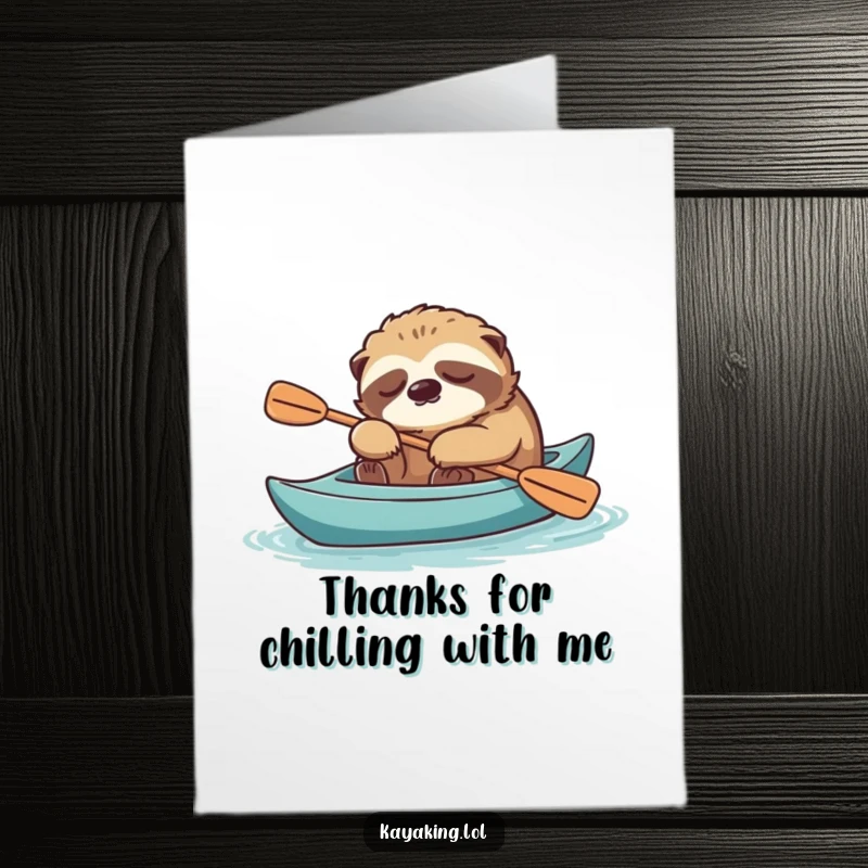 Funny Free Printable Thank You Card: A tired sloth naps in a kayak, conveying thanks peacefully.