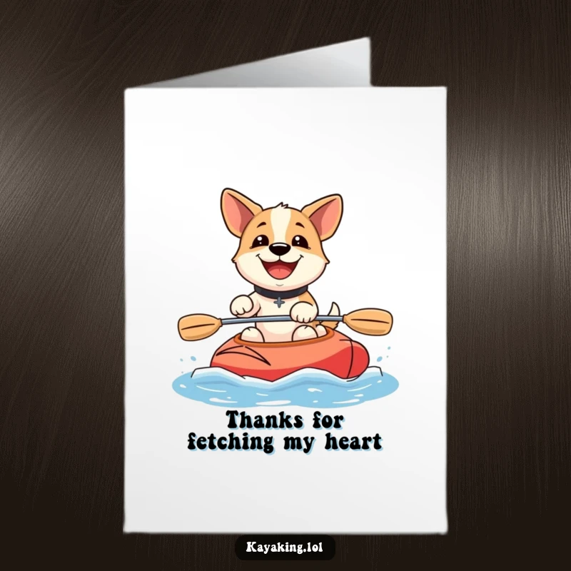 Funny Free Printable Thank You Card: A joyful dog with a huge smile paddles a kayak, expressing sincere thanks.
