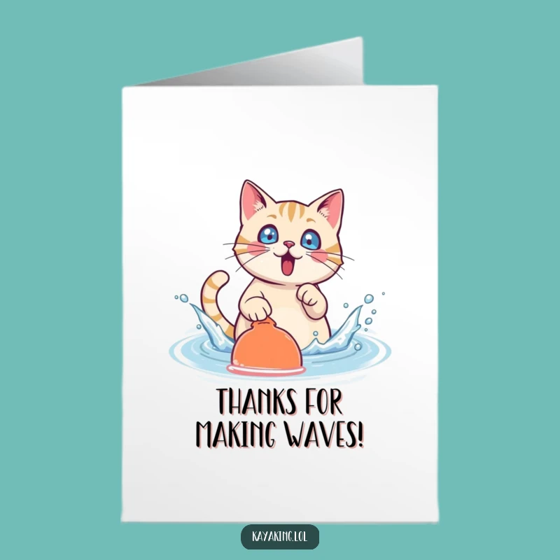 Free Printable Thank You Card: Cat Paddle Splash - Humorous Downloadable
