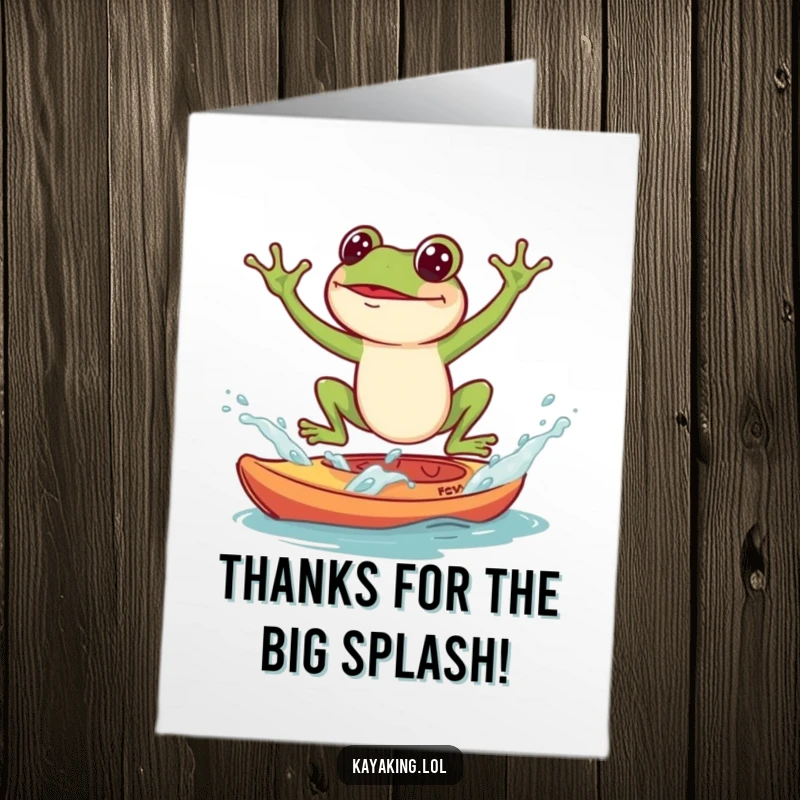 Funny Free Printable Thank You Card: A frog lands with a big splash into a kayak, a fun way to say thanks.