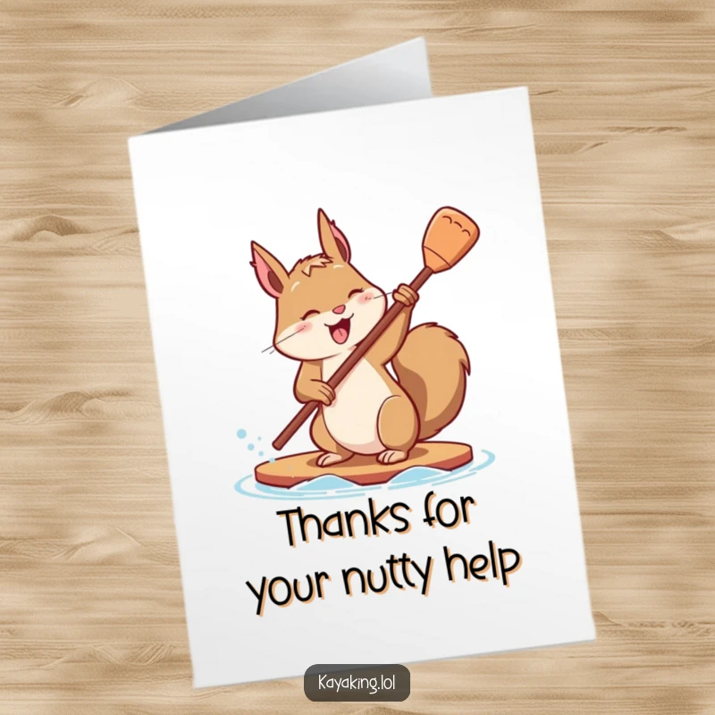 Funny Free Printable Thank You Card with a determined squirrel flipping its paddle with playful effort, a unique way to say thanks.