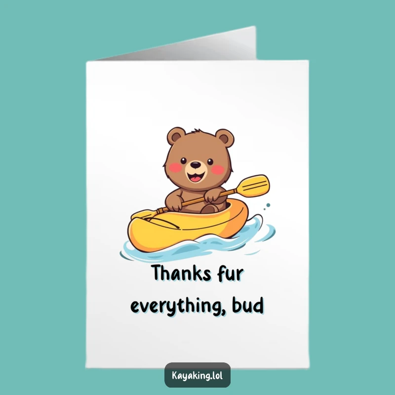 Free Printable Thank You Card: Smiling Bear Kayaking Thanks Funny Downloadable