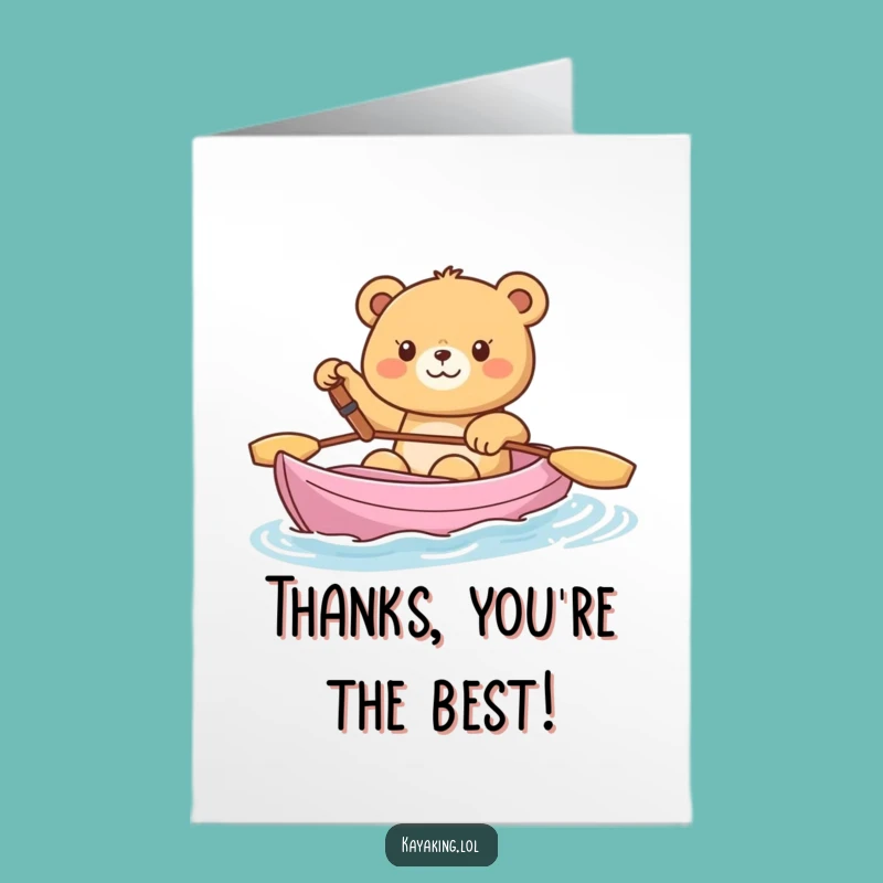 Free Printable Thank You Card: Happy Bear Kayaking Wave Gratitude Downloadable