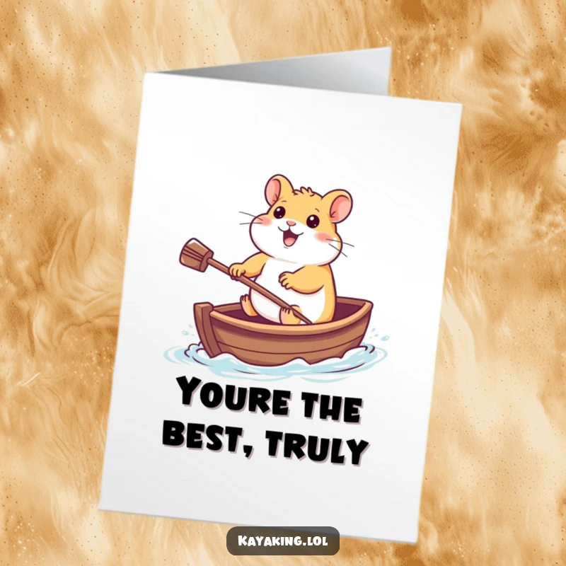 Funny Free Printable Thank You Card: A happy hamster paddles a boat, sending thanks with a grin.