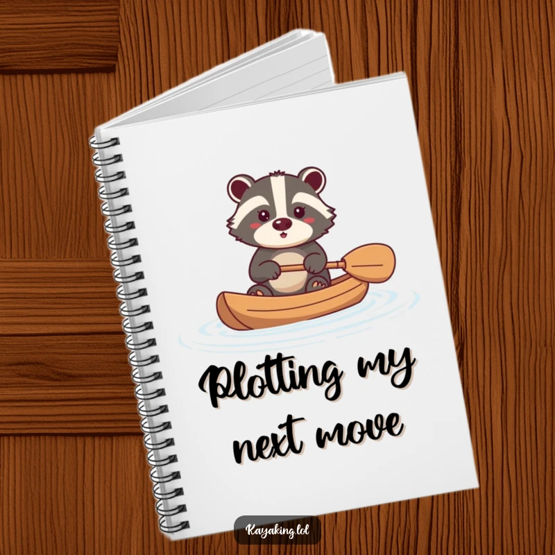 Funny badger notebook with a brave animal paddling a kayak, perfect for journaling, planning, and capturing thoughts with wildlife charm.