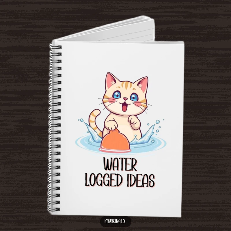 Funny Cat Notebook: A surprised cat character splashes water with a paddle, perfect for jotting down playful ideas.