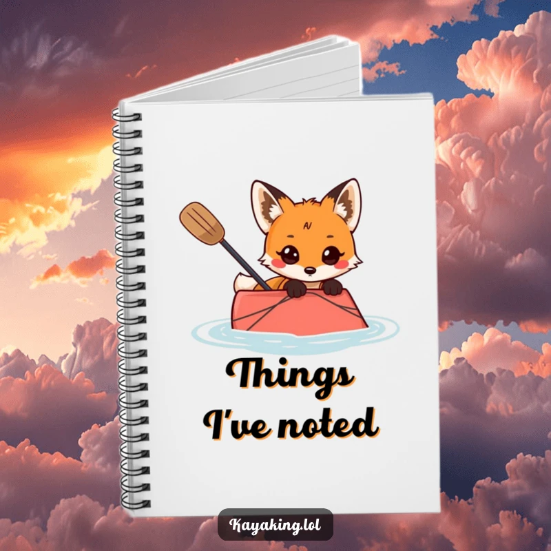 Funny notebook with a curious fox peeking from a kayak, designed for jotting down notes and secrets.