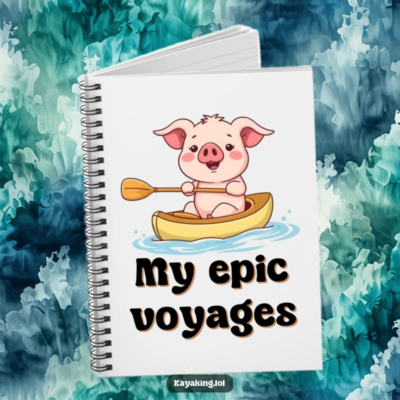 Funny kayaking pig notebook, paddling happily, ready to record adventures. Ideal for notes.