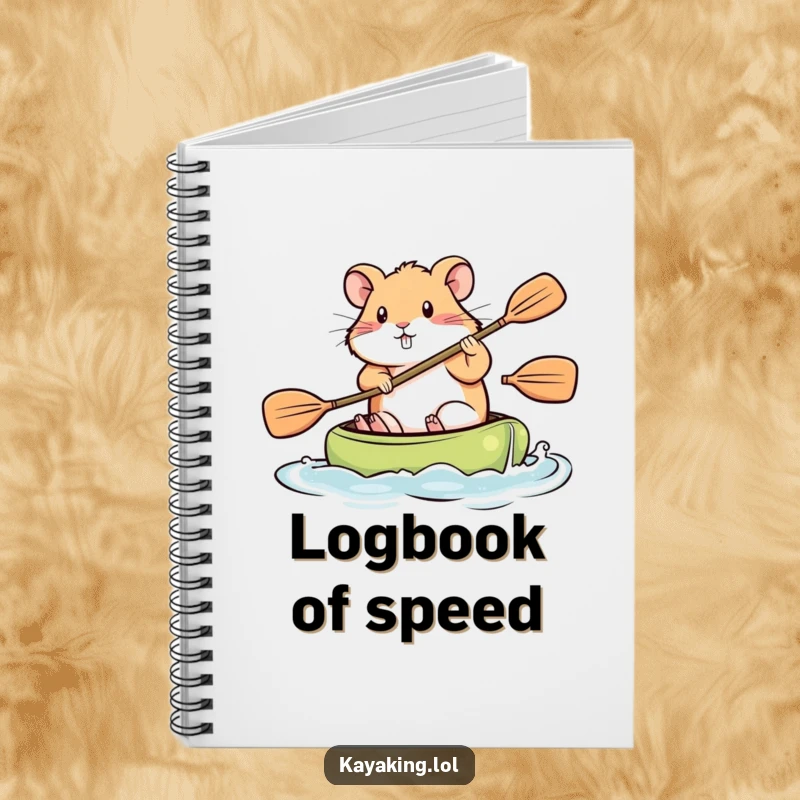 Funny Notebook, a hamster paddling a kayak with all its might, ideal for motivational journaling and note-taking.
