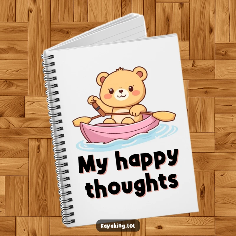 Funny Notebook, a happy bear waving from a kayak, featuring a cheerful cover for notes and journaling.