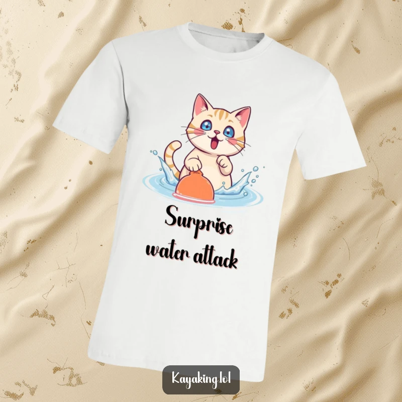 Funny Cat T-Shirt: A surprised cat enthusiastically splashes water with its paddle, perfect for water lovers.