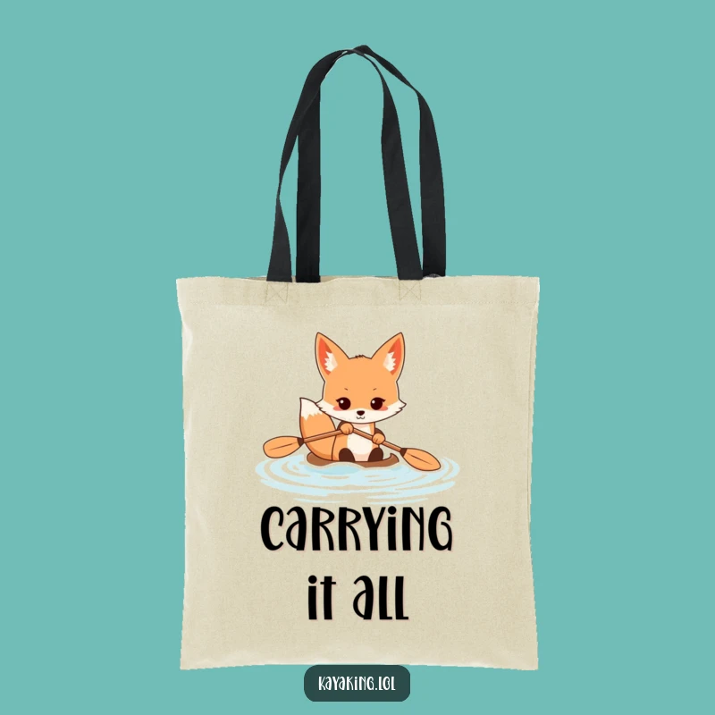 Funny Determined Fox Tote Bag: Kayak Power Carry-All - Great Funny Gift