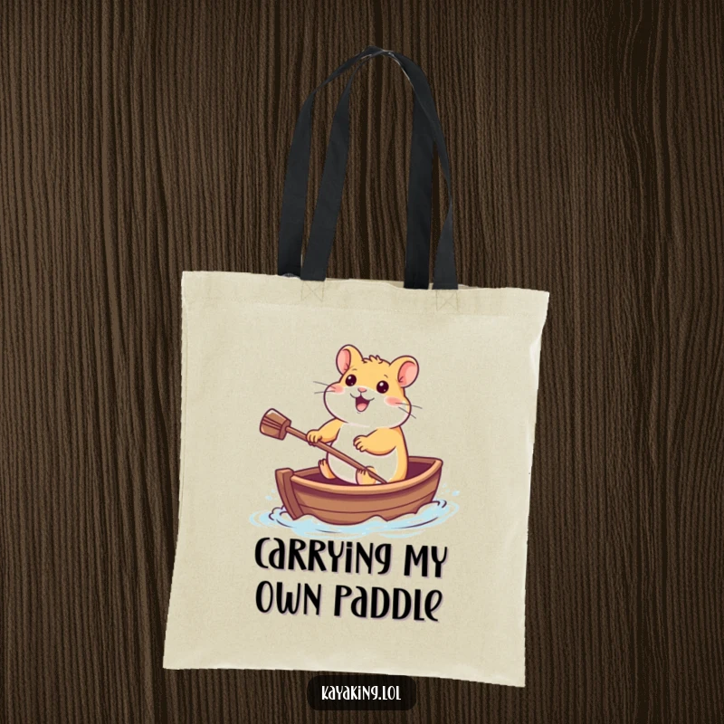 Funny Tote Bag: A cheerful hamster determinedly paddles a miniature boat, an adorable and humorous design for everyday use.
