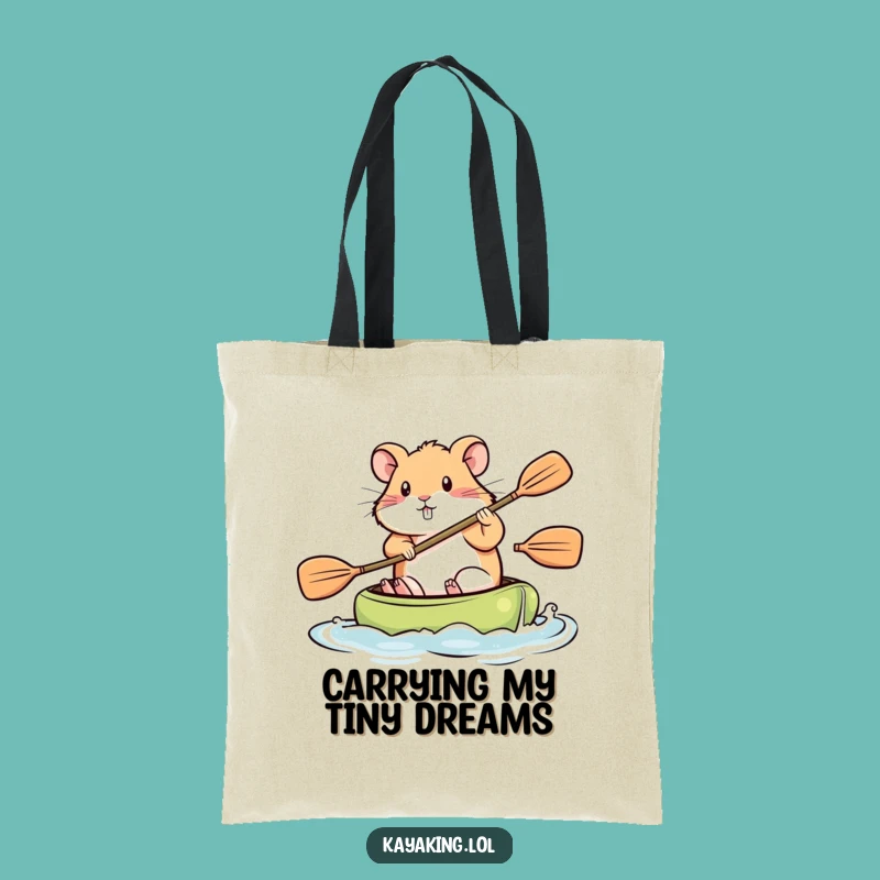 Funny Determined Hamster Kayak Tote Bag: Motivational Accessory, Perfect Gift for Busy Bees