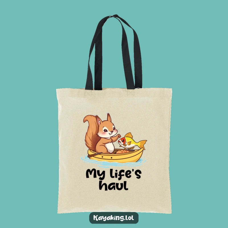 Funny Squirrel Kayak Fishing Tote Bag: Humorous Accessory, Perfect Gift for Shoppers