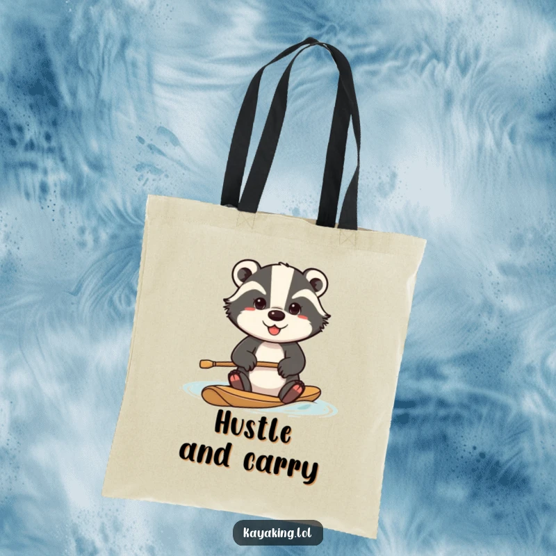 Funny determined badger tote bag, a badger paddling with great effort, durable and practical for carrying goods.