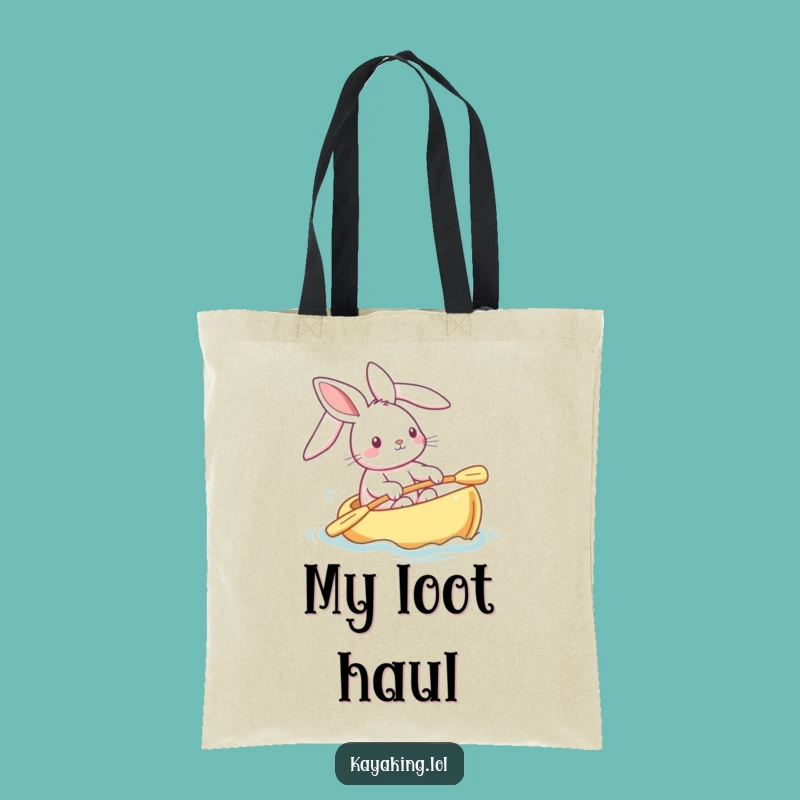 Funny Playful Bunny Tote Bag: Kayak Adventure Carry-All - Cute Funny Gift